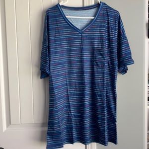 XL blue striped with green and red t shirt